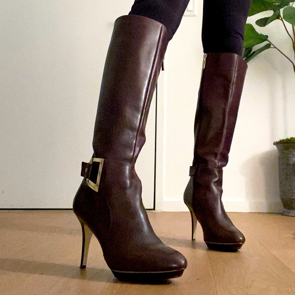 Calvin Klein Dark Brown Knee High Boot with Heel